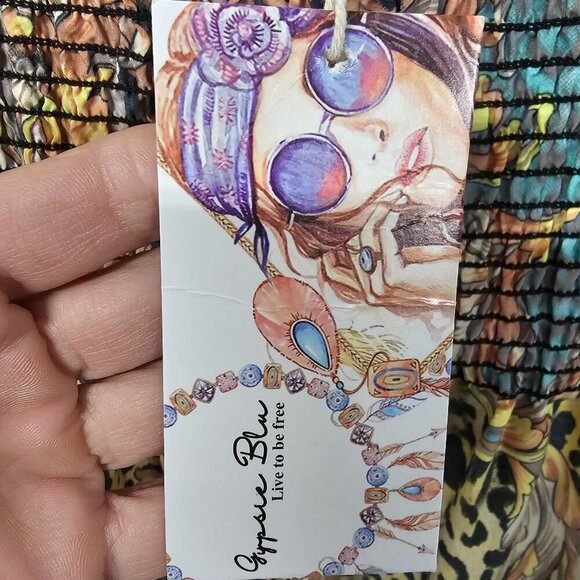 NWT Gypsie Blue Orange Green Animal Print Strapless Midi Dress Boho 1X - Picture 9 of 11